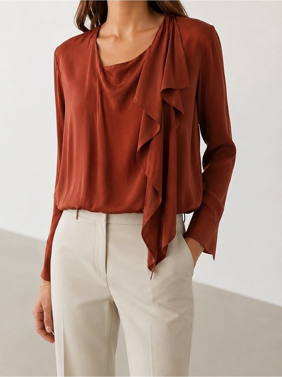 Massimo Dutti Tops - Massimo Dutti NWT 100% Viscose Ruffle Wrap Blouse Rust Orange XS